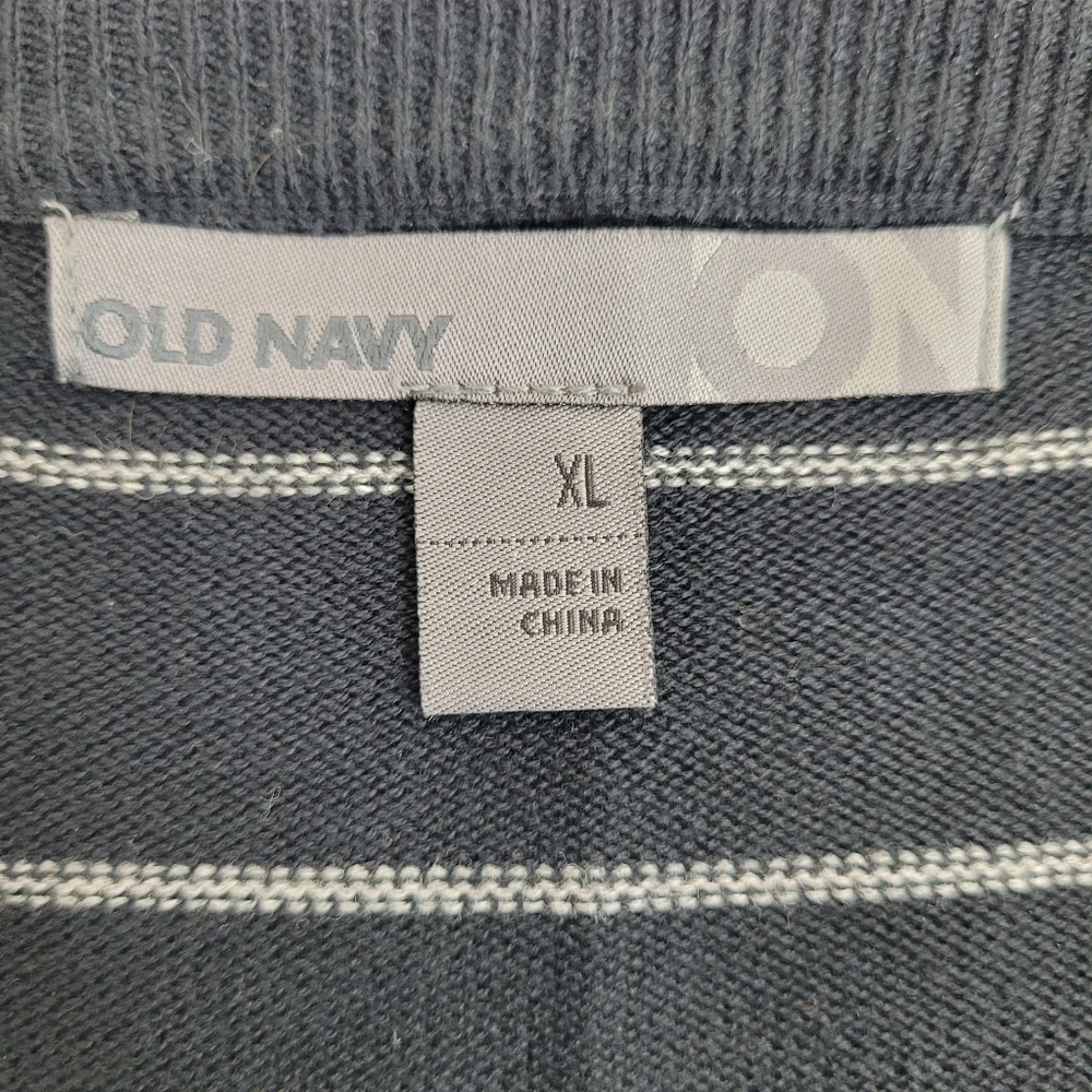 Old Navy Black White Striped Mens V-Neck Cotton Sweater nautical preppy cozy XL